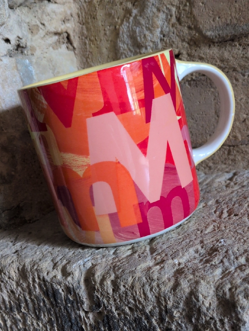 ANTHROPOLOGIE I Color-Block Lottie "M" Initial Monogram Stoneware Ceramic Mug